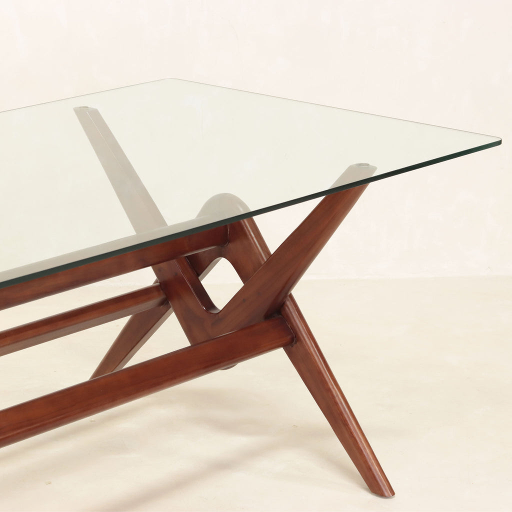 Compass Table Glass Top Brown