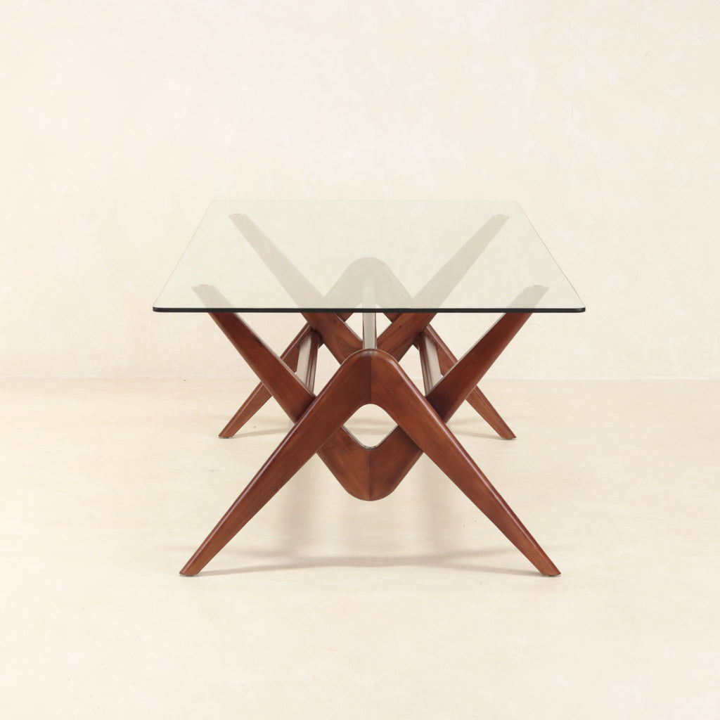 Compass Table Glass Top Brown