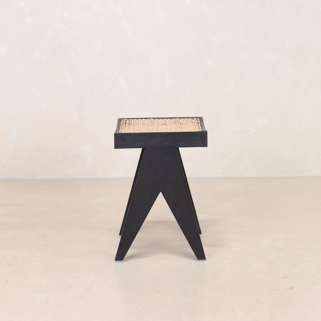 Low Cane Stool Black