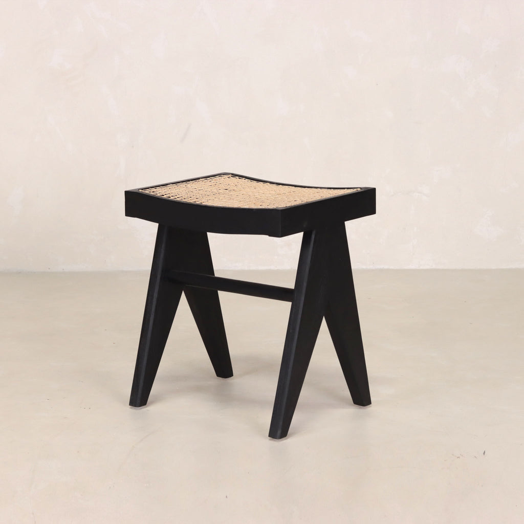 Low Cane Stool Black