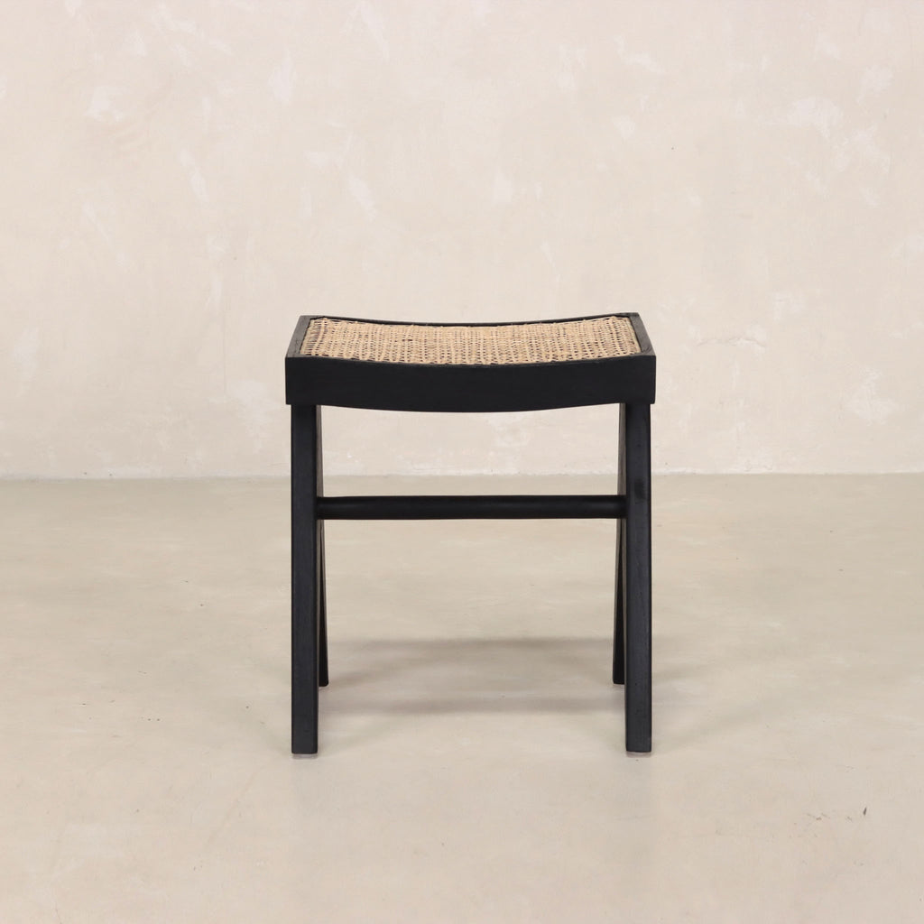 Low Cane Stool Black